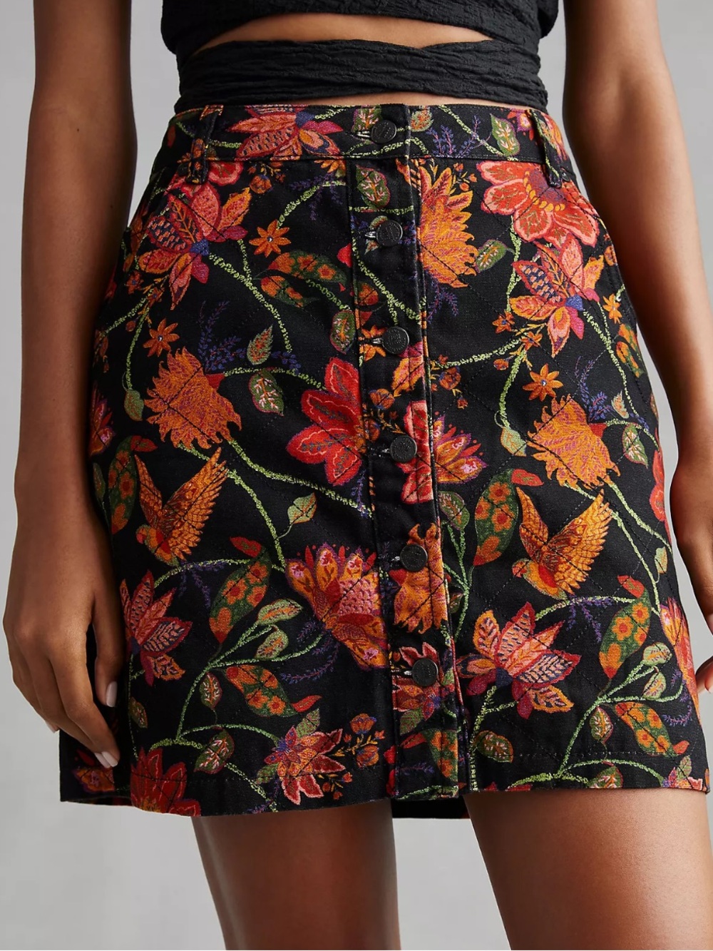 Farm X Anthropologie Floral Quilted Denim Mini Skirt